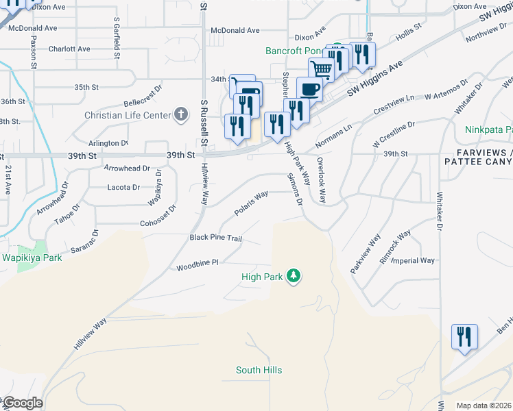 map of restaurants, bars, coffee shops, grocery stores, and more near 116 Bannack Pl in Missoula