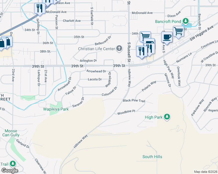map of restaurants, bars, coffee shops, grocery stores, and more near 125 Cohosset Drive in Missoula