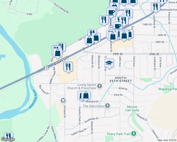 map of restaurants, bars, coffee shops, grocery stores, and more near 4311 Gharrett Street in Missoula