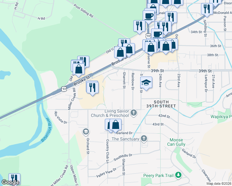 map of restaurants, bars, coffee shops, grocery stores, and more near 4311 Gharrett Street in Missoula
