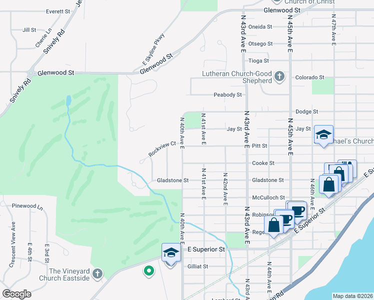 map of restaurants, bars, coffee shops, grocery stores, and more near 4013 Cooke Street in Duluth