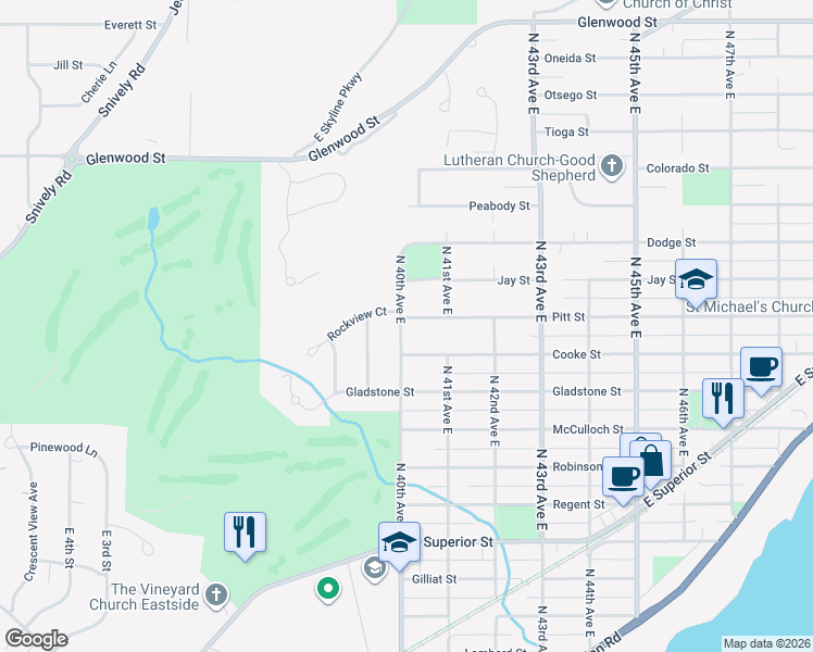 map of restaurants, bars, coffee shops, grocery stores, and more near 4013 Cooke Street in Duluth