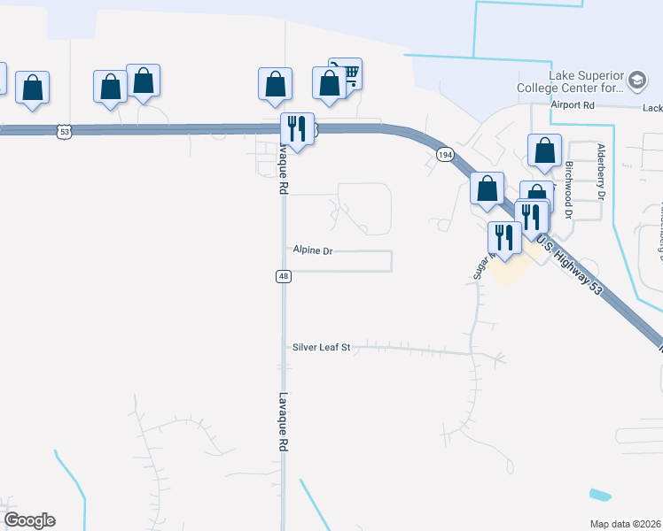 map of restaurants, bars, coffee shops, grocery stores, and more near 5064 Boulder Drive in Hermantown