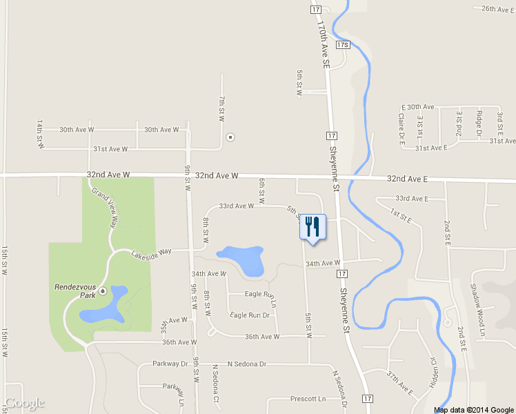 map of restaurants, bars, coffee shops, grocery stores, and more near 615 33rd Avenue West in West Fargo