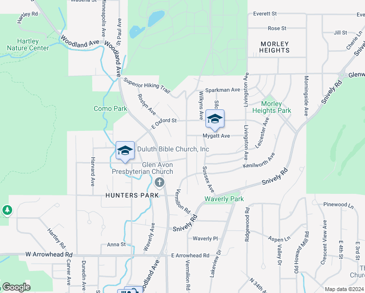 map of restaurants, bars, coffee shops, grocery stores, and more near 2219 Vermilion Road in Duluth