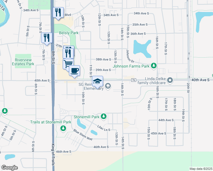 map of restaurants, bars, coffee shops, grocery stores, and more near 1201 40th Avenue South in Moorhead