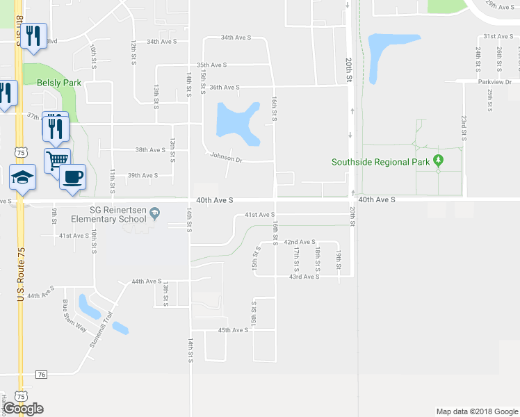 map of restaurants, bars, coffee shops, grocery stores, and more near 1534 41st Avenue South in Moorhead