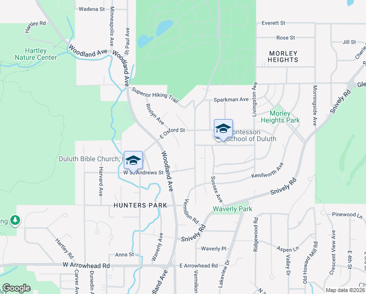 map of restaurants, bars, coffee shops, grocery stores, and more near 2232 Roslyn Avenue in Duluth
