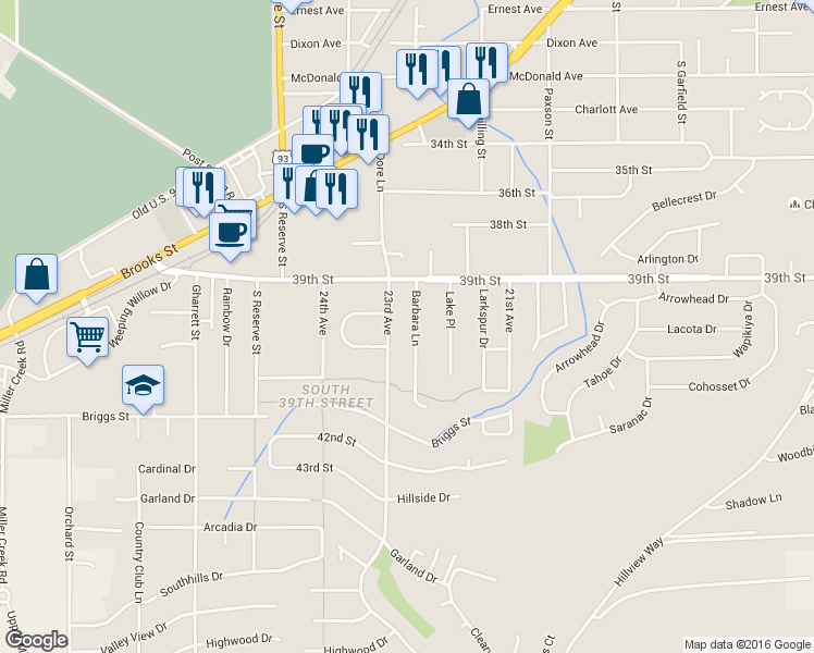 map of restaurants, bars, coffee shops, grocery stores, and more near 4209 Barbara Ln in Missoula