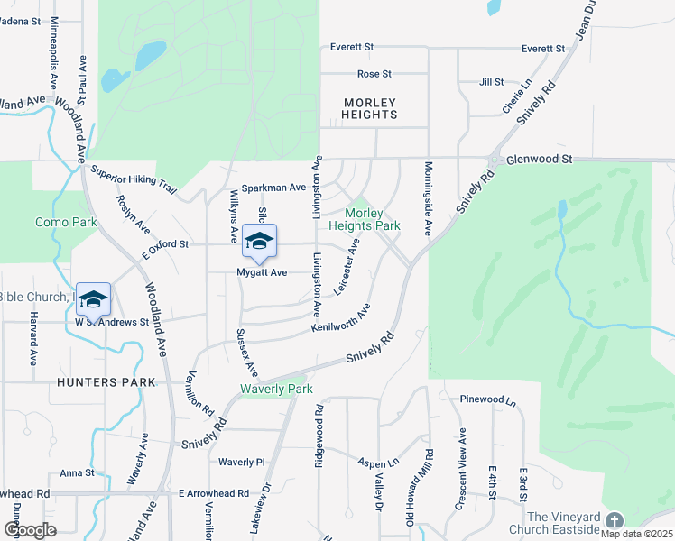 map of restaurants, bars, coffee shops, grocery stores, and more near 435 Leicester Avenue in Duluth