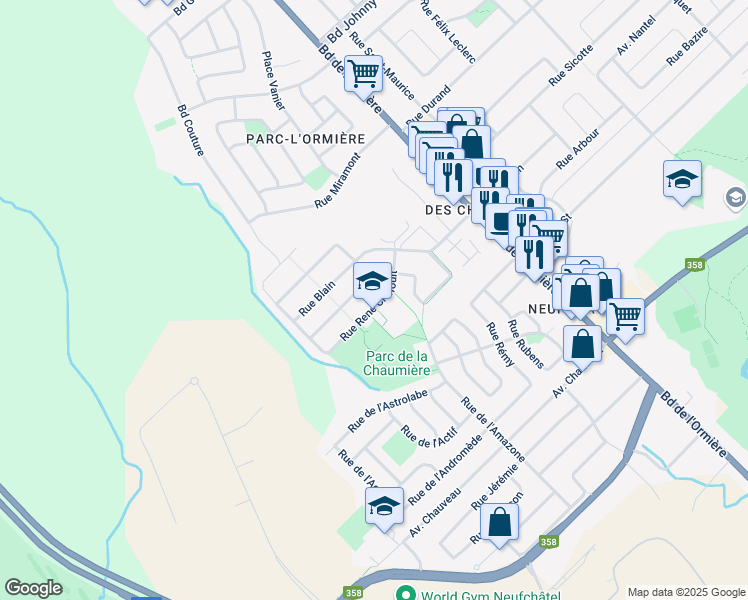 map of restaurants, bars, coffee shops, grocery stores, and more near 4292 Rue René Chaloult in Ville de Québec
