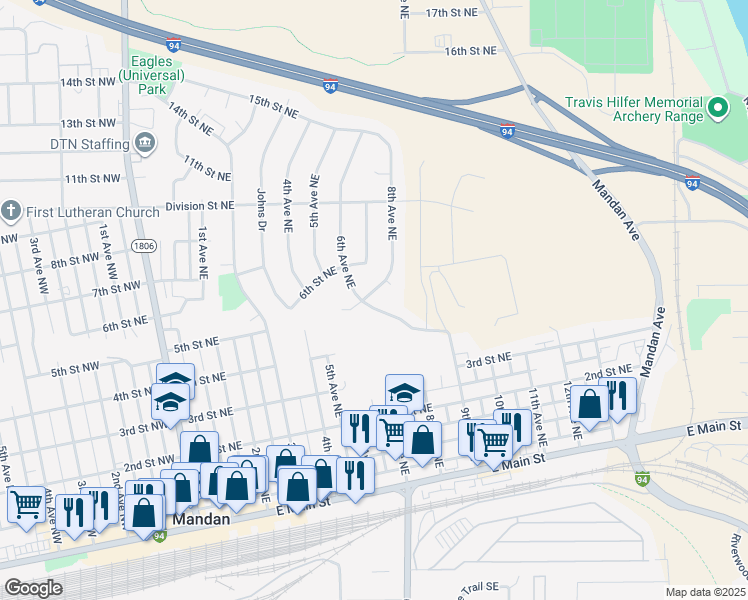 map of restaurants, bars, coffee shops, grocery stores, and more near 508 6th Avenue Northeast in Mandan