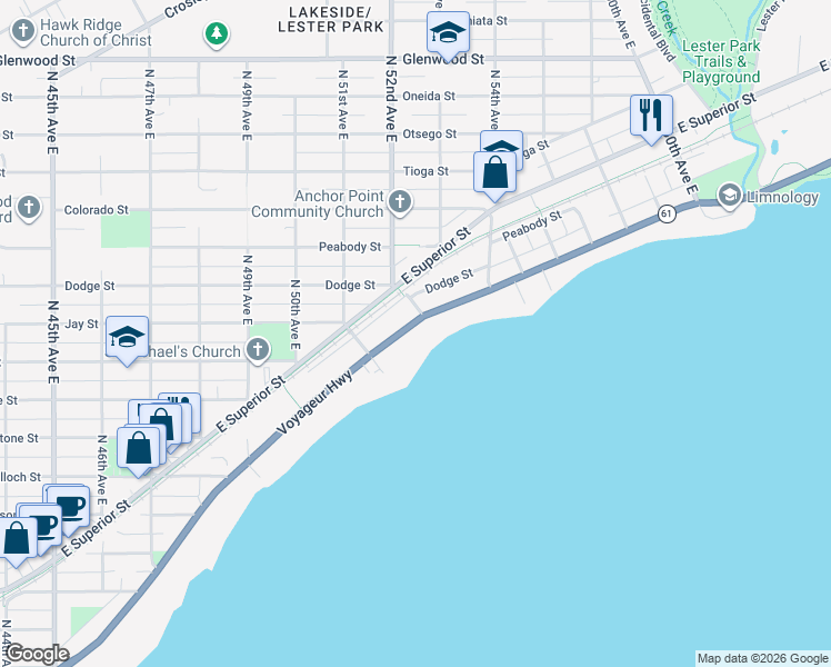 map of restaurants, bars, coffee shops, grocery stores, and more near 5162 London Road in Duluth