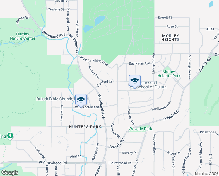map of restaurants, bars, coffee shops, grocery stores, and more near 2232 Roslyn Avenue in Duluth