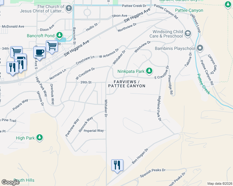 map of restaurants, bars, coffee shops, grocery stores, and more near 510 Westview Drive in Missoula