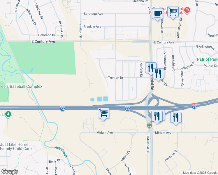 map of restaurants, bars, coffee shops, grocery stores, and more near 2500 Centennial Road in Bismarck