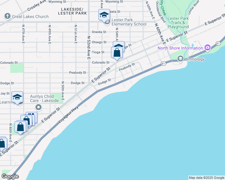map of restaurants, bars, coffee shops, grocery stores, and more near 5418 London Road in Duluth