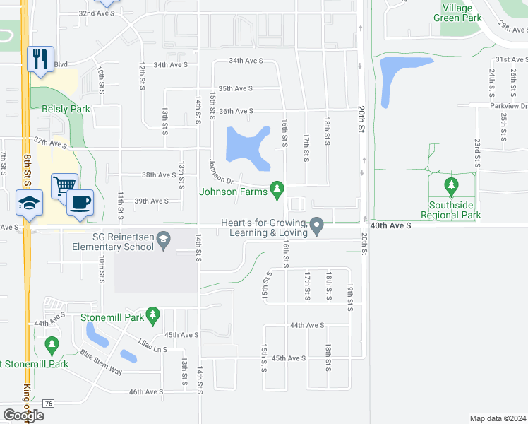 map of restaurants, bars, coffee shops, grocery stores, and more near 1534 41st Avenue South in Moorhead
