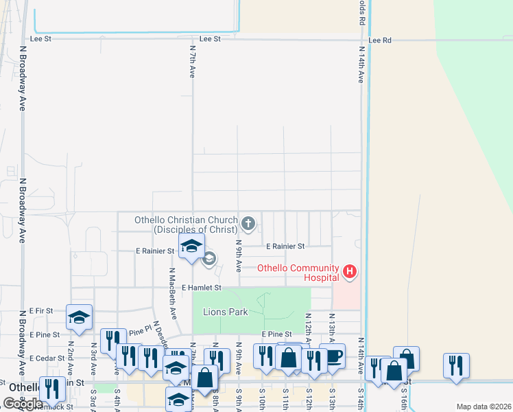 map of restaurants, bars, coffee shops, grocery stores, and more near 935 East Olympia Street in Othello