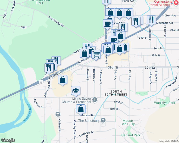map of restaurants, bars, coffee shops, grocery stores, and more near 4106 Gharrett Street in Missoula