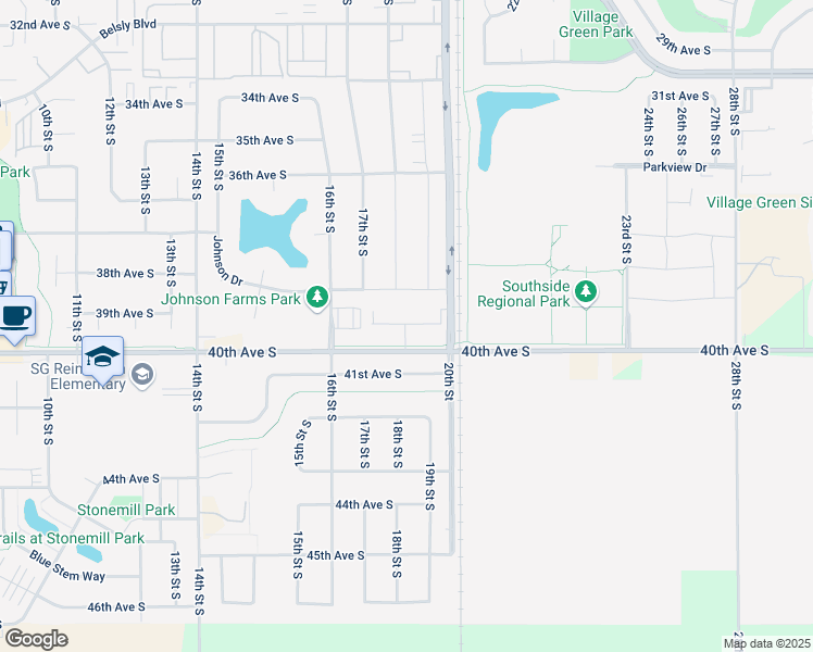 map of restaurants, bars, coffee shops, grocery stores, and more near 1843 Johnson Drive in Moorhead