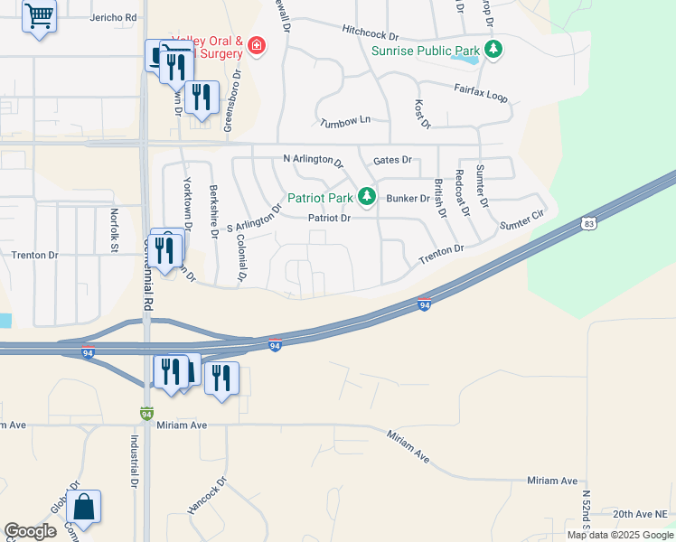 map of restaurants, bars, coffee shops, grocery stores, and more near 4213 Cumberland Loop in Bismarck