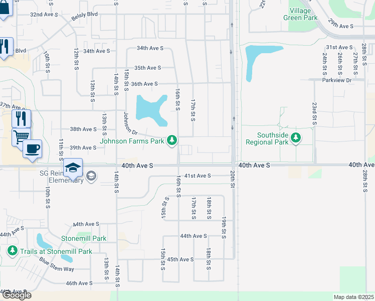 map of restaurants, bars, coffee shops, grocery stores, and more near 3880 16th Street South in Moorhead