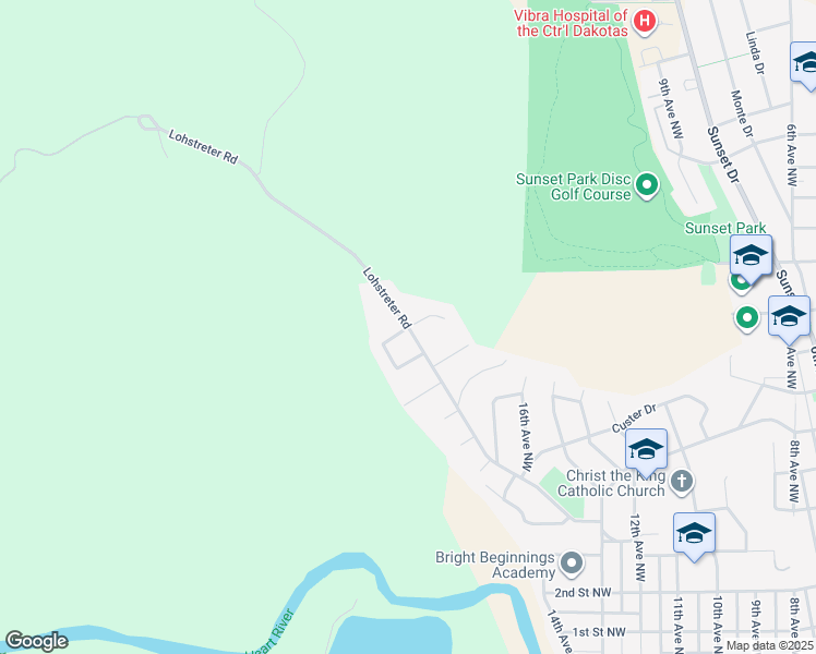 map of restaurants, bars, coffee shops, grocery stores, and more near 1002 Lohstreter Road in Mandan