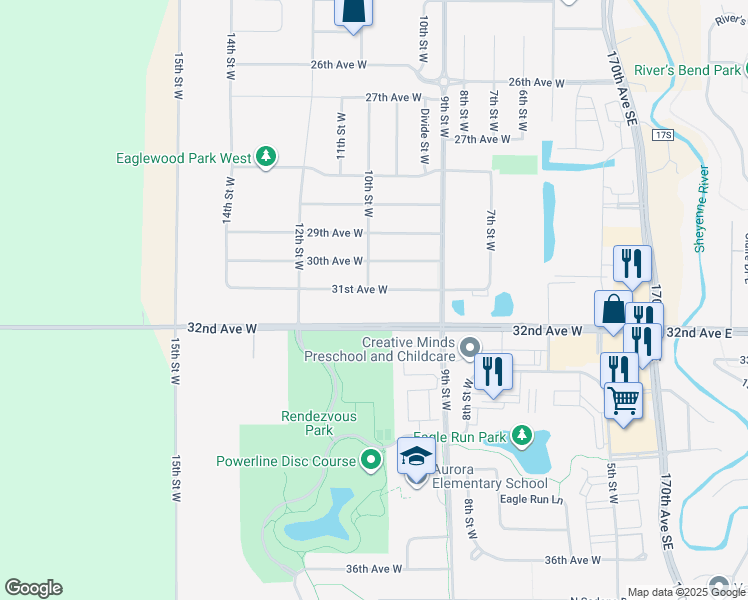map of restaurants, bars, coffee shops, grocery stores, and more near 969 31st Avenue West in West Fargo
