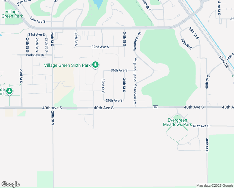 map of restaurants, bars, coffee shops, grocery stores, and more near 3824 33rd Street South in Moorhead