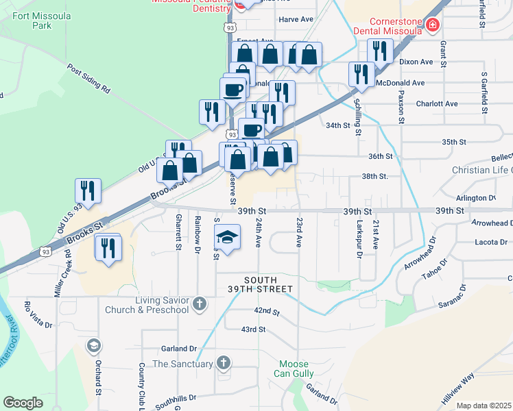 map of restaurants, bars, coffee shops, grocery stores, and more near 2422 39th Street in Missoula