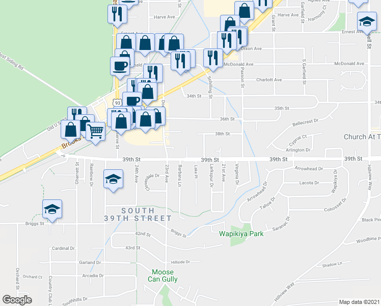 map of restaurants, bars, coffee shops, grocery stores, and more near 2220 39th Street in Missoula