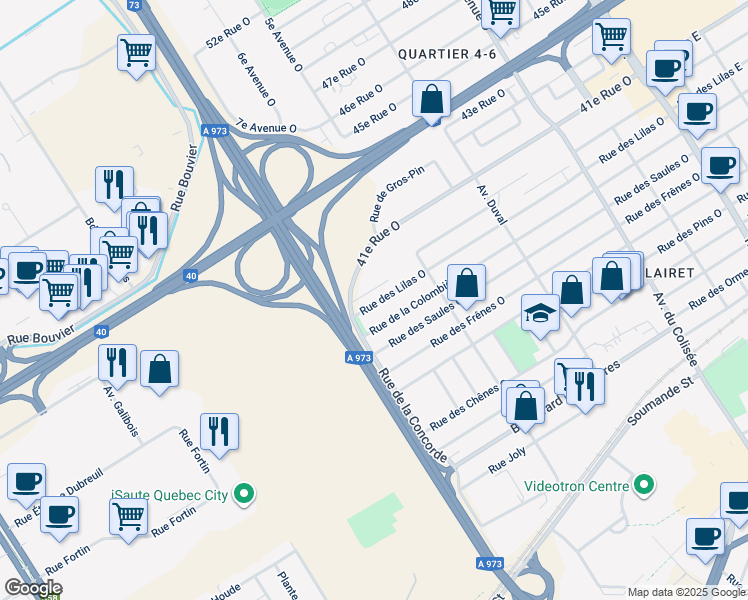 map of restaurants, bars, coffee shops, grocery stores, and more near 368 Rue des Lilas Ouest in Ville de Québec