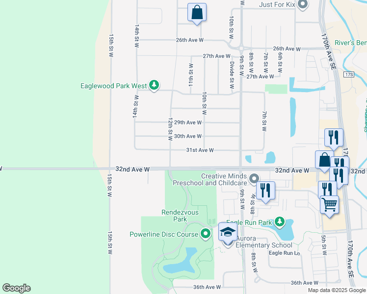 map of restaurants, bars, coffee shops, grocery stores, and more near 1122 31st Avenue West in West Fargo
