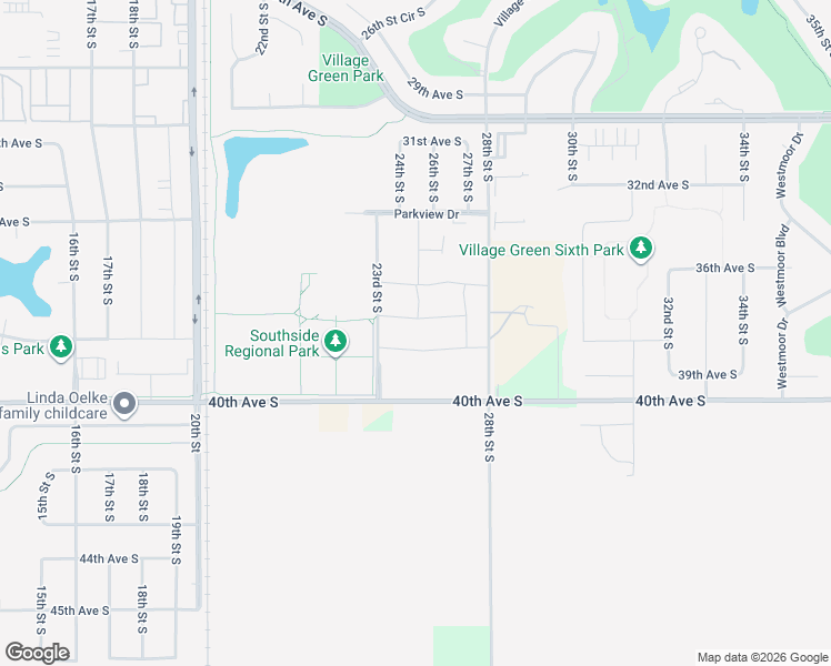 map of restaurants, bars, coffee shops, grocery stores, and more near 2524 40th Avenue South in Moorhead