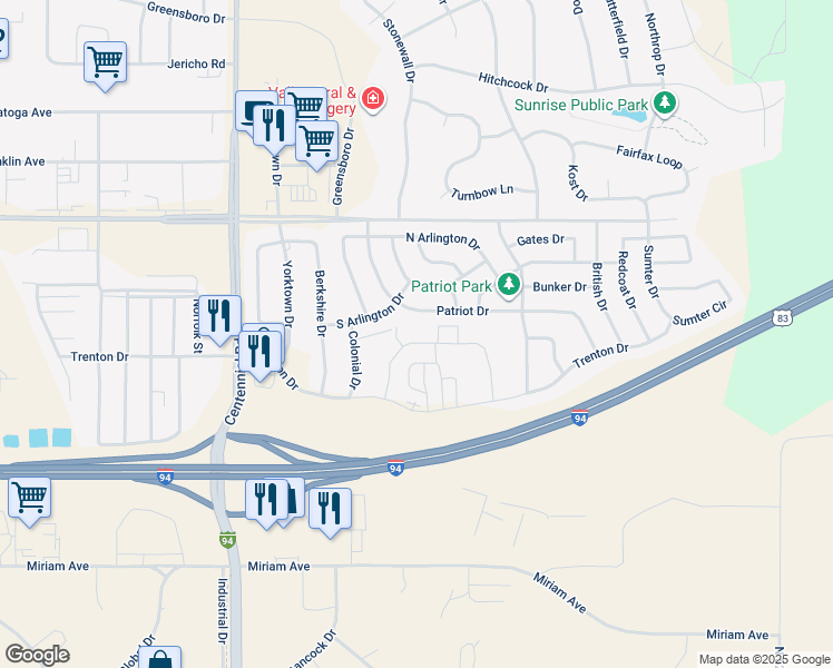 map of restaurants, bars, coffee shops, grocery stores, and more near 4213 Cumberland Loop in Bismarck