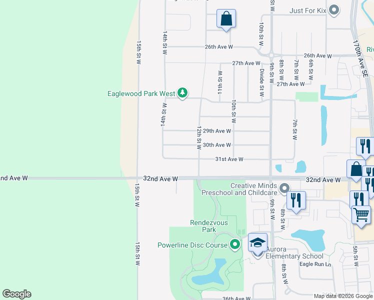 map of restaurants, bars, coffee shops, grocery stores, and more near 1223 30th Avenue West in West Fargo