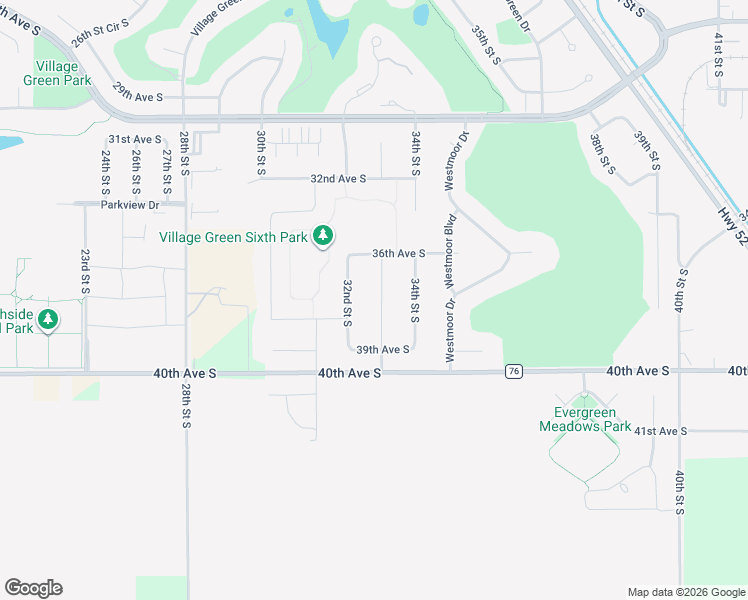 map of restaurants, bars, coffee shops, grocery stores, and more near 3626 33rd Street South in Moorhead