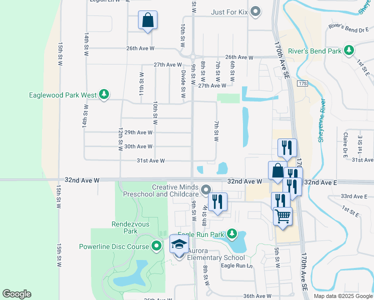 map of restaurants, bars, coffee shops, grocery stores, and more near 903 29th Avenue West in West Fargo