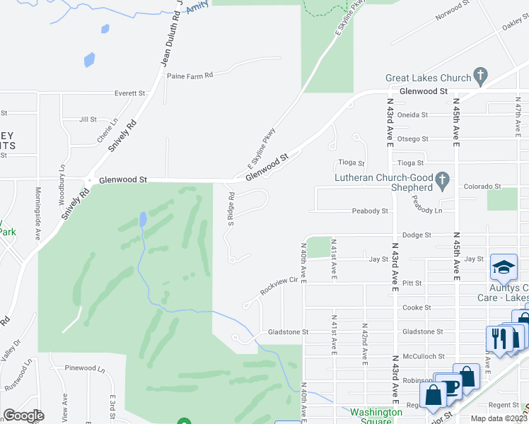 map of restaurants, bars, coffee shops, grocery stores, and more near 3718 North Ridge Road in Duluth
