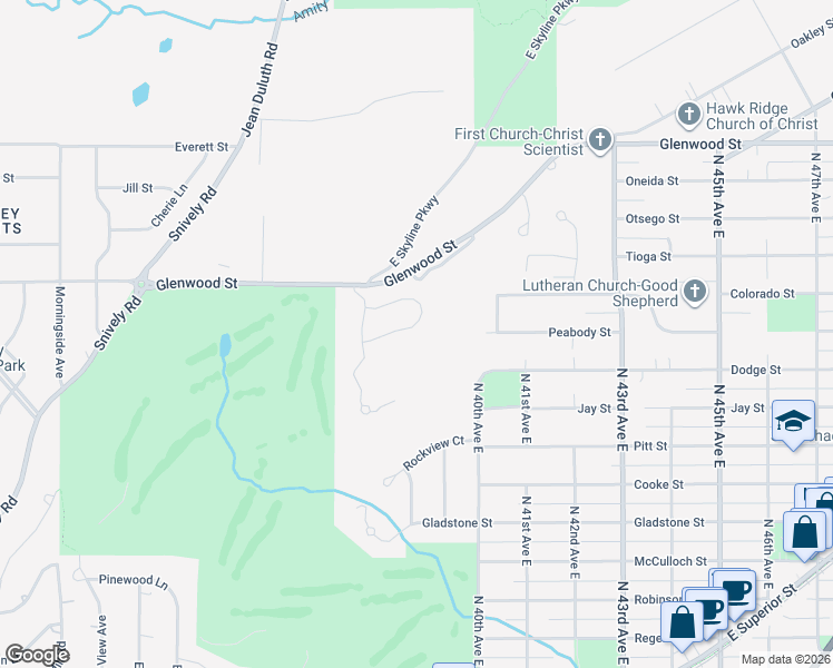 map of restaurants, bars, coffee shops, grocery stores, and more near 3718 North Ridge Road in Duluth