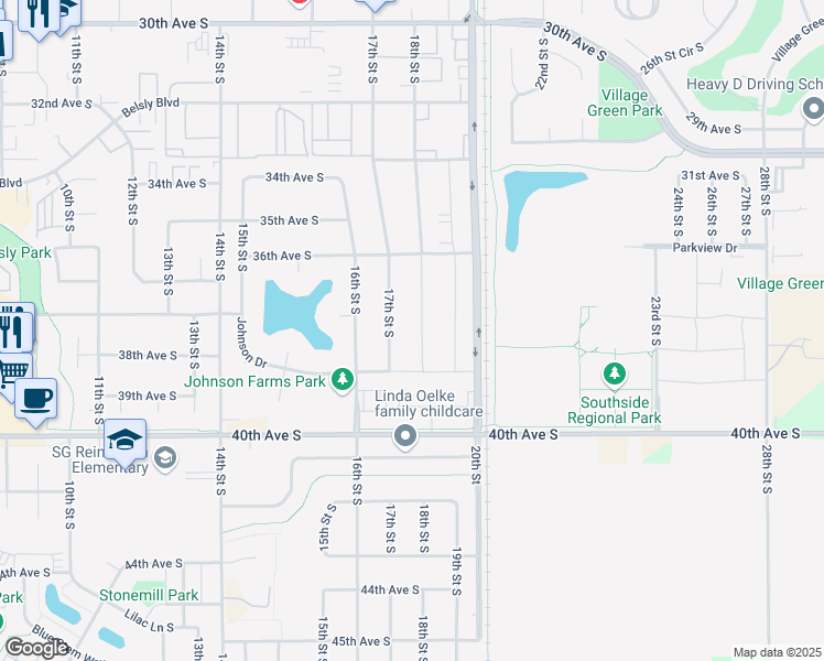map of restaurants, bars, coffee shops, grocery stores, and more near 3749 18th Street South in Moorhead