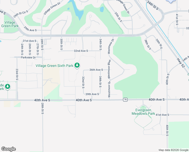 map of restaurants, bars, coffee shops, grocery stores, and more near 3626 33rd Street South in Moorhead