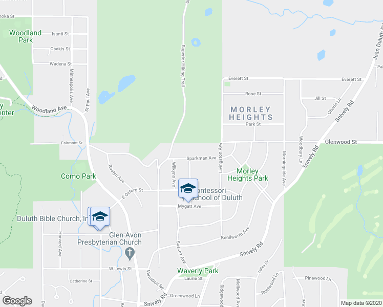 map of restaurants, bars, coffee shops, grocery stores, and more near 401 Sparkman Avenue in Duluth