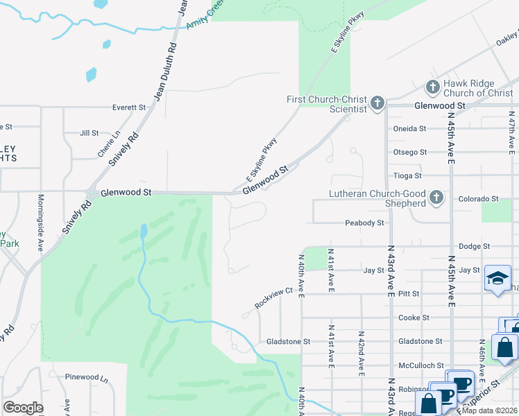 map of restaurants, bars, coffee shops, grocery stores, and more near 3718 North Ridge Road in Duluth