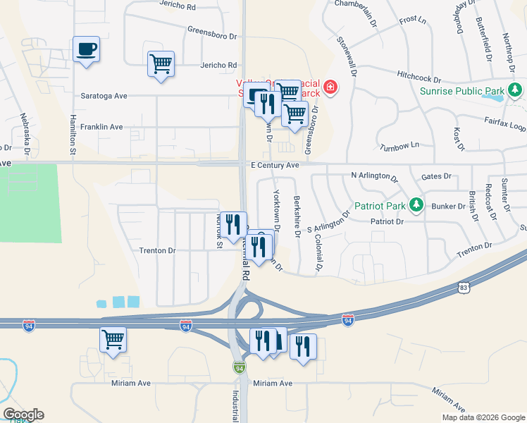 map of restaurants, bars, coffee shops, grocery stores, and more near 2709 Lexington Drive in Bismarck