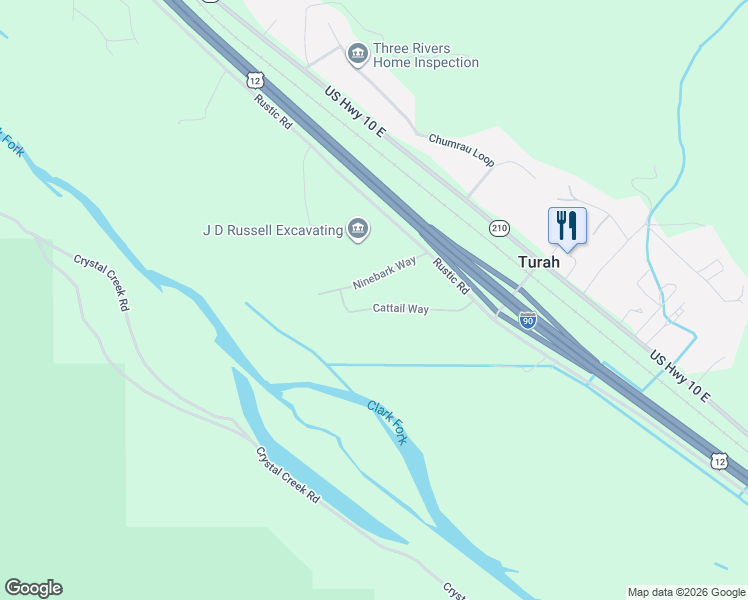 map of restaurants, bars, coffee shops, grocery stores, and more near 11642 Cattail Way in Missoula