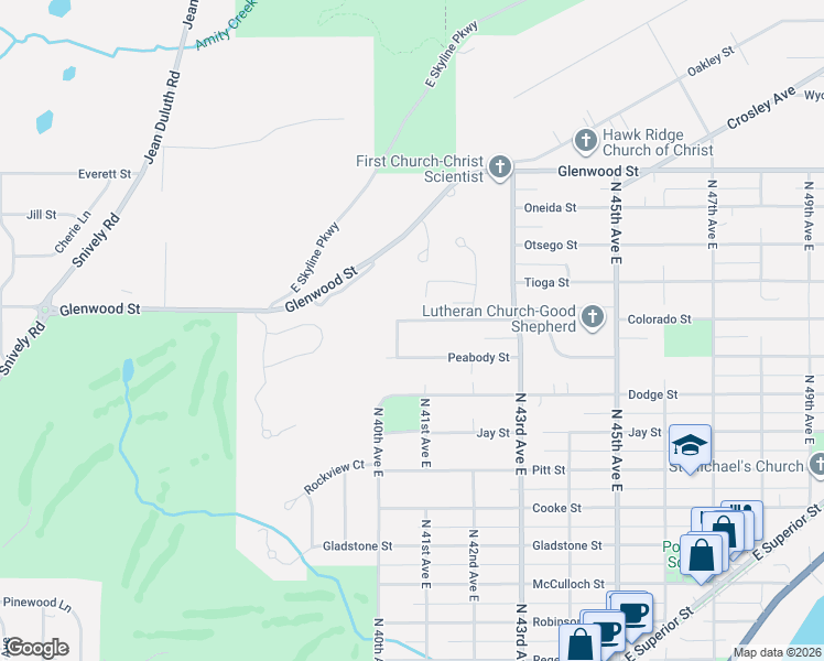 map of restaurants, bars, coffee shops, grocery stores, and more near 1324 Tioga Avenue in Duluth
