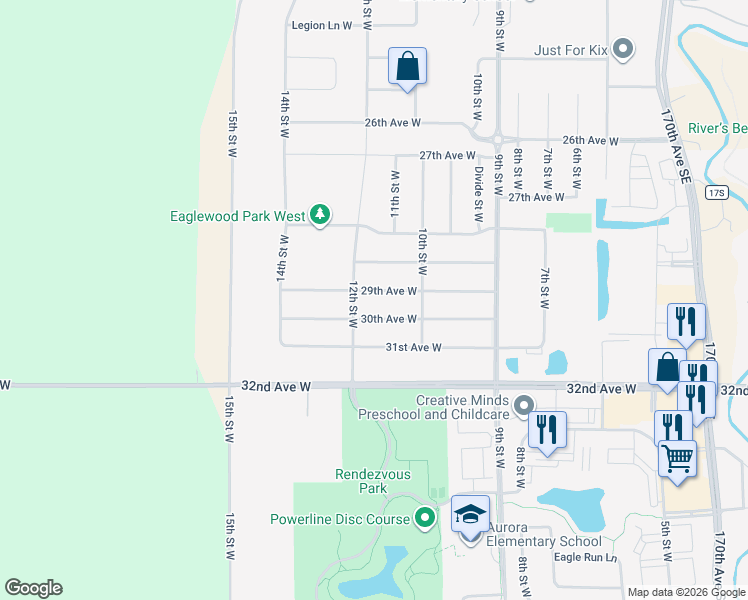 map of restaurants, bars, coffee shops, grocery stores, and more near 1138 30th Avenue West in West Fargo