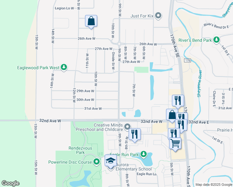 map of restaurants, bars, coffee shops, grocery stores, and more near 903 29th Avenue West in West Fargo